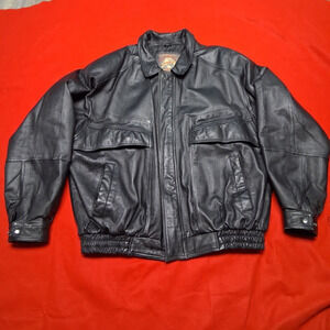 VINTAGE World Alliance Leather Jacket Size 2XLT Black Full Zip Mens bomber